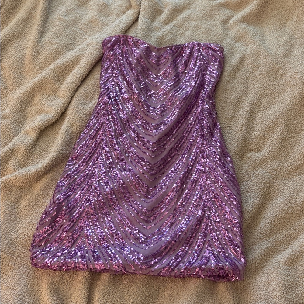 Purple Sequin Strapless Dress